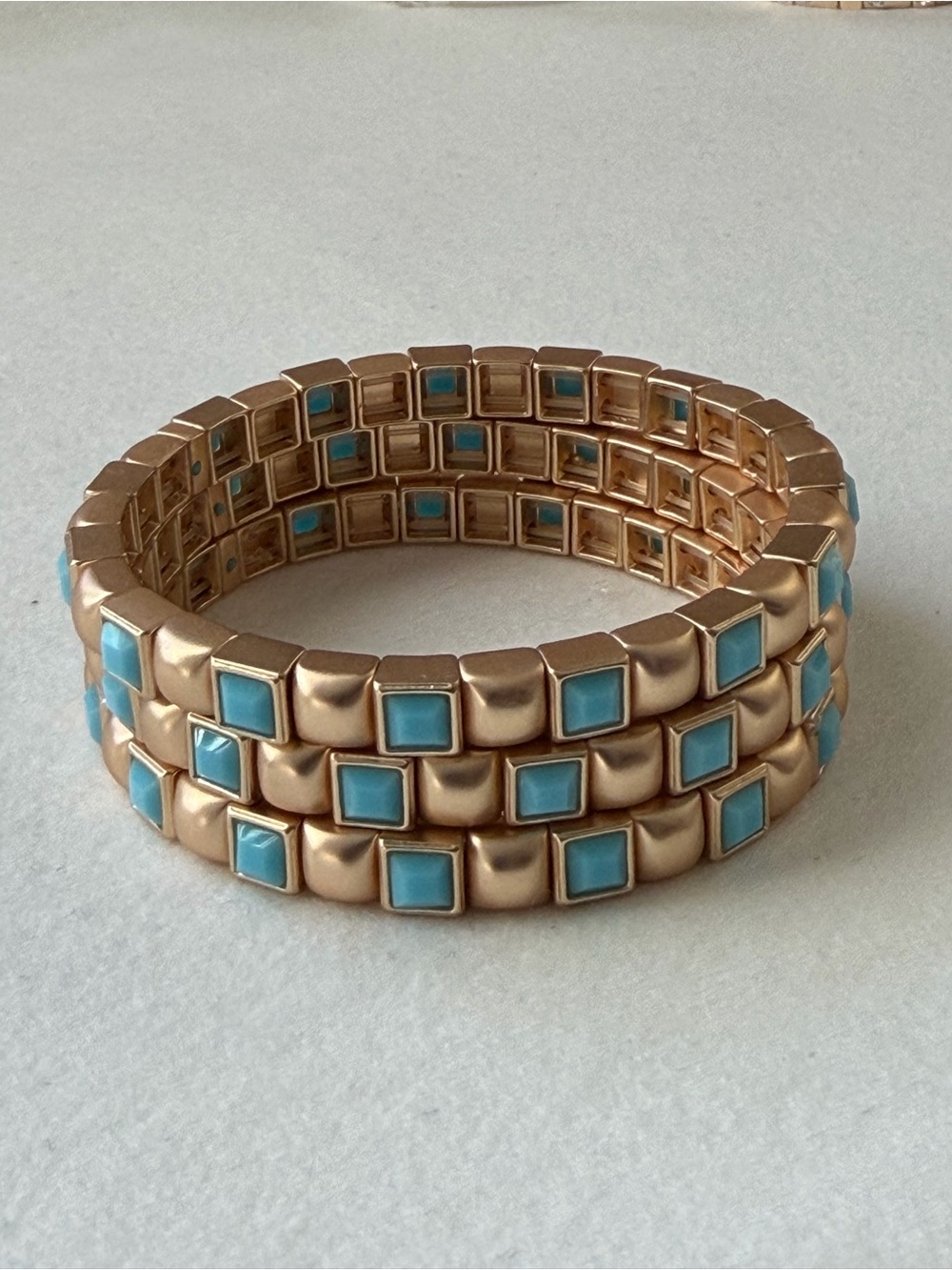 NWT Roxanne Assoulin set of three Gold-Tone Bracelet with Turquoise Accents